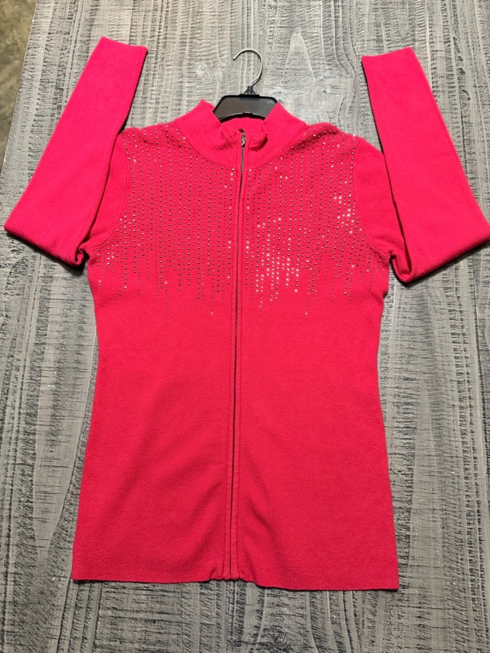 VILA Bright Red Pink Zip Super Soft Fabric with Rhinestone Stud Detailing